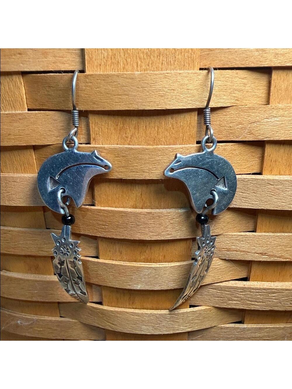 Southwest Sterling Silver Bear Dangle Earrings